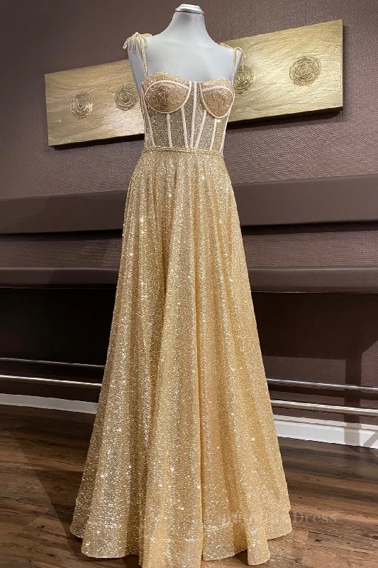 Deep Discounts Shiny A Line Spaghetti Straps Gold Corset Prom Dresses Long, Sweetheart Neck Golden Corset Formal Dresses, Gold Tulle Evening Dresses WT1856 Outfits Deep Discounts Shiny A Line Spaghetti Straps Gold Corset Prom Dresses Long, Sweetheart Neck Golden Corset Formal Dresses, Gold Tulle Evening Dresses WT1856 Outfits