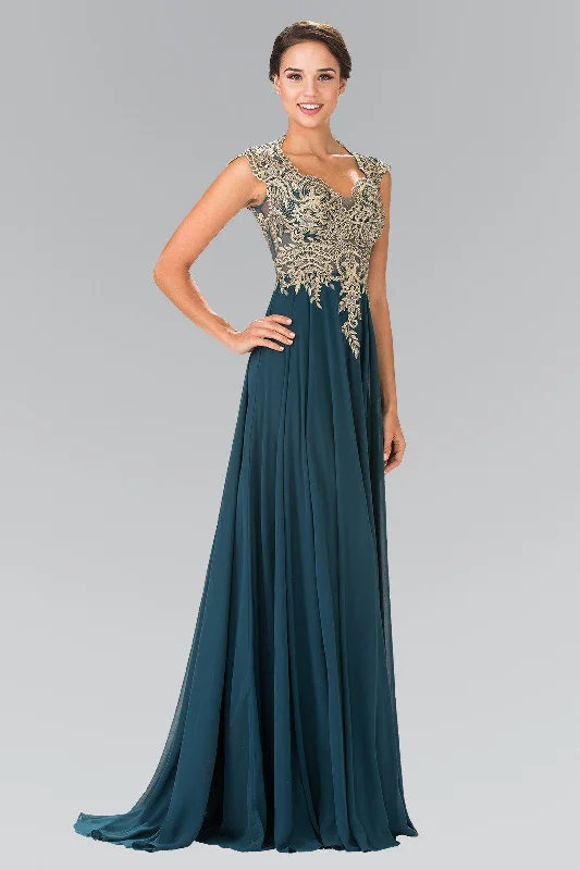 Discount Days Long Sleeveless Dress with Gold Applique by Elizabeth K GL2229