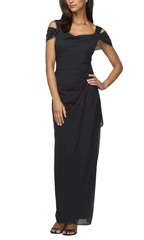 Special Price Alex Evenings - 232156 Cold Shoulder Drape bodice Chiffon Dress