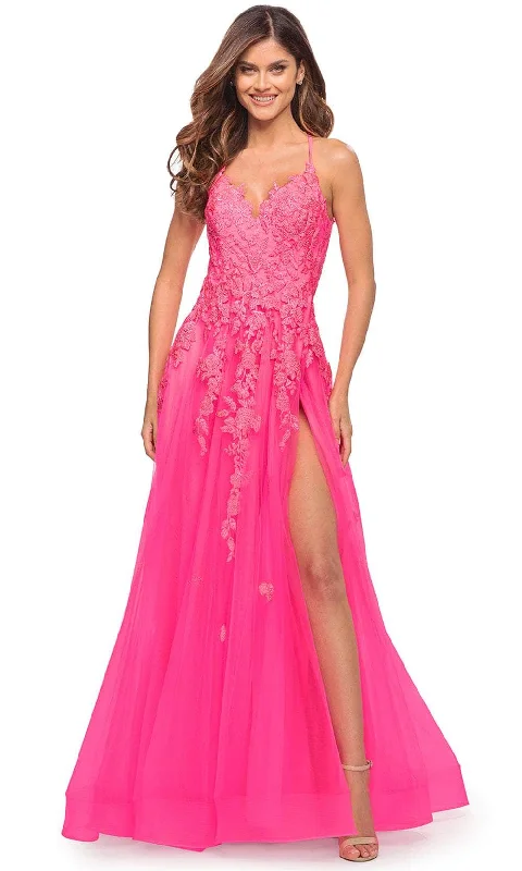 Crazy Deals La Femme 30693 - Sleeveless Lace Appliqué Long Dress
