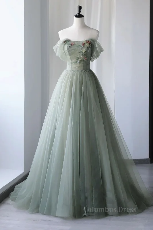 Daily Deals Off Shoulder Green Tulle Floral Long Corset Prom Dresses, Off the Shoulder Green Corset Formal Evening Dresses with 3D Flowers outfit Daily Deals Off Shoulder Green Tulle Floral Long Corset Prom Dresses, Off the Shoulder Green Corset Formal Evening Dresses with 3D Flowers outfit