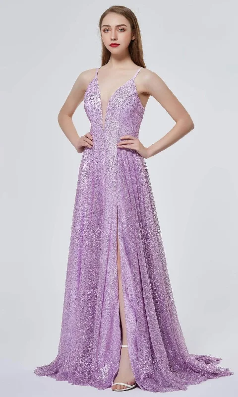 Sale Event J'Adore Dresses - J19001 Glitter-Embellished Slit A-line Gown