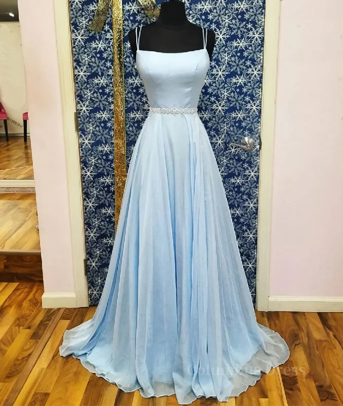 Final Sale Simple satin blue long Corset Prom dress, blue evening dress outfit