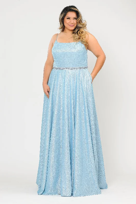 Super Deal Plus Size Long Square Neck Glitter Dress by Poly USA W1038
