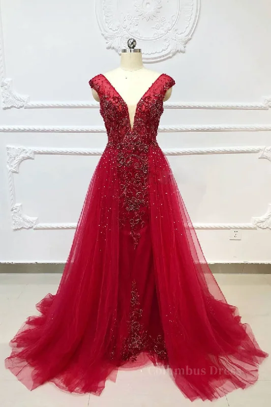 Super Sale Burgundy v neck tulle beads long Corset Prom dress, burgundy evening dress outfit Super Sale Burgundy v neck tulle beads long Corset Prom dress, burgundy evening dress outfit