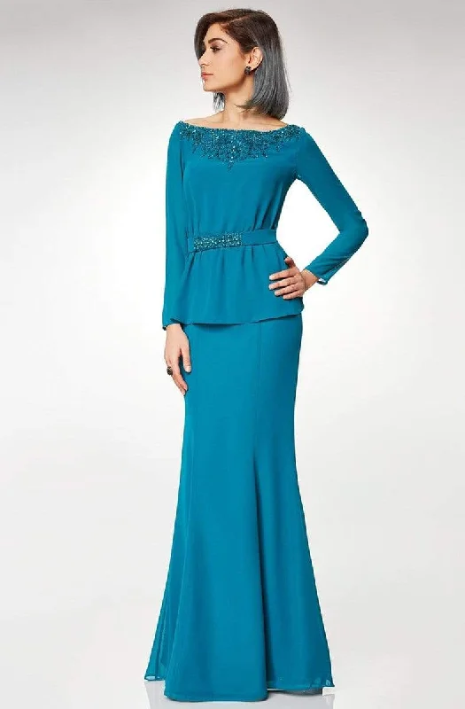 Special Savings Clarisse - M6538 Beaded Embellished Neckline Long Sleeve Formal Dress