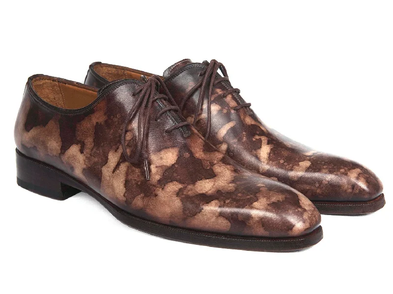 Hurry In Paul Parkman Camouflage Hand-Painted Wholecut Oxfords Brown Shoes (ID#CM37BRW)