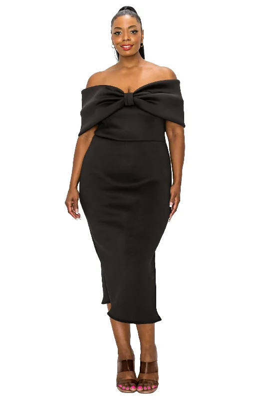 Online Only Zariah Ribbon Detail Neoprene Midi Dress