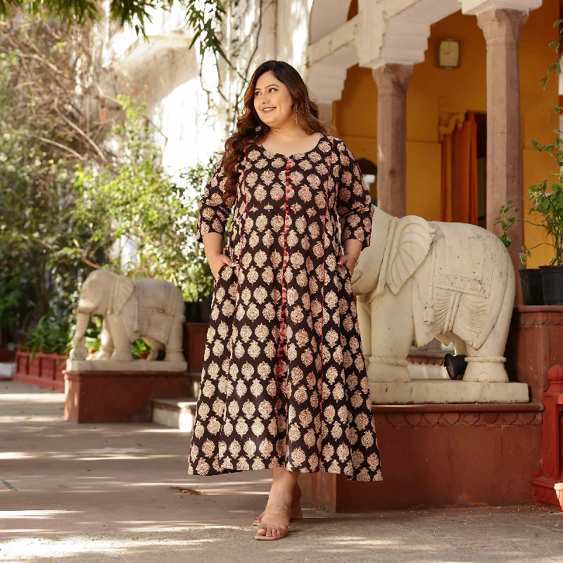 Sale Event Wooden Bark Handblock Printed Aline Dress