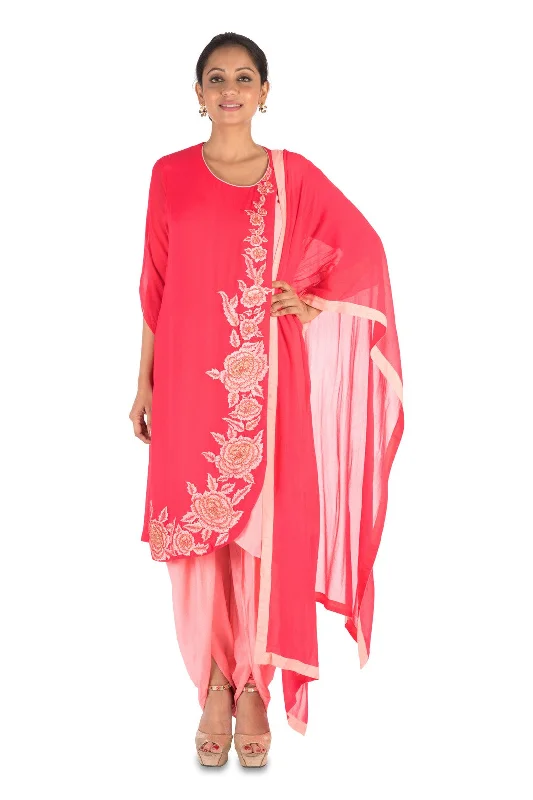 Discount Deals Overlaping Sweet Pink Suit Set With Dhoti Pants