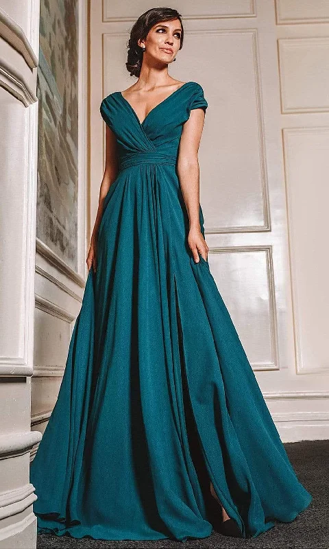 Flash Sale Marsoni by Colors - M251 Gathered V Neck Off Shoulder A-Line Gown
