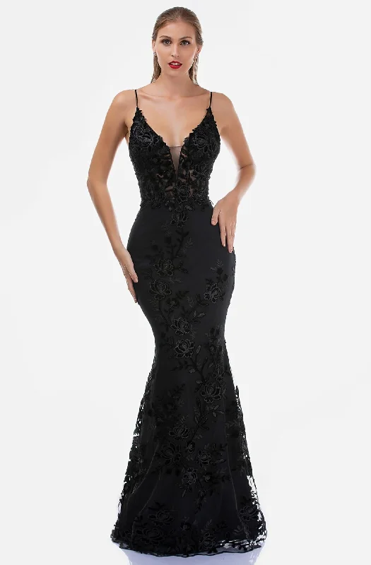 Must-Have Deals Nina Canacci - 2240 V-Neck Embroidered Long Dress