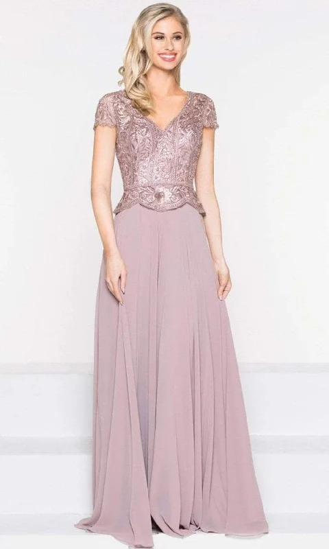 Hurry In Marsoni by Colors - M243 Short Sleeve Embroidered Peplum Chiffon Gown