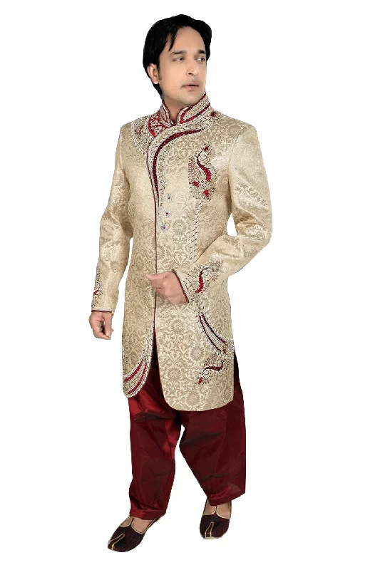 Price Fest Ethnic Brown Brocade Silk Indian Wedding Sherwani For Men