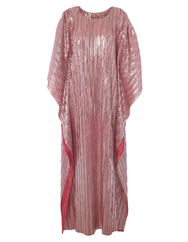 Early Access Giselle Metallic Pink Plisse Kaftan Dress