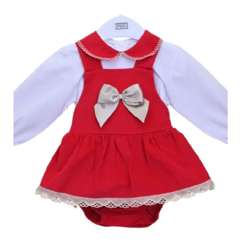 Special Promotion Red & Gold 'Kiera' Lace Frill Pinafore Dress