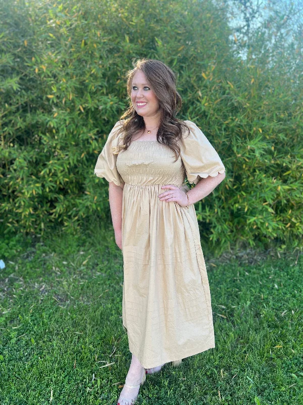Special Discount Sand Scallop Sleeve Dress