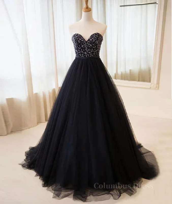 Exclusive Access Black tulle sweetheart neck long Corset Prom dress, black evening dress outfit