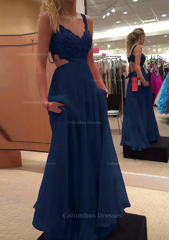 Shop and Save A-line/Princess V Neck Sleeveless Long/Floor-Length Chiffon Prom Dress With Lace Beading Shop and Save A-line/Princess V Neck Sleeveless Long/Floor-Length Chiffon Prom Dress With Lace Beading