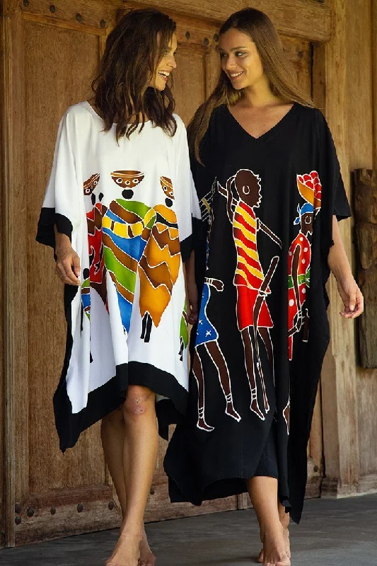 Big Discounts SHU-SHI Women's Short Kaftan Dress - Hand-Painted Tribal Poncho Tunic, Plus Size Swim Cover-Up