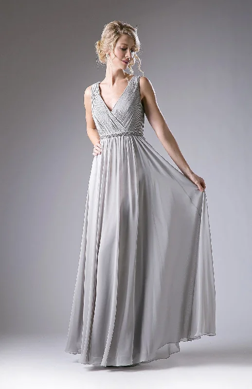 Super Sale Long Pleated V-Neck Dress by Cinderella Divine 1001
