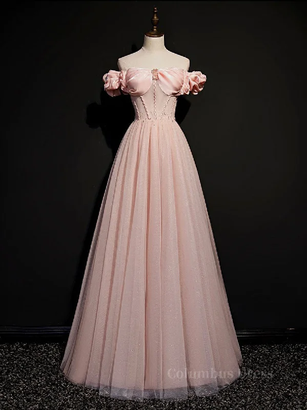 Midnight Madness Pink tulle off shoulder long Corset Prom dress, pink tulle Corset Formal dress outfit Midnight Madness Pink tulle off shoulder long Corset Prom dress, pink tulle Corset Formal dress outfit