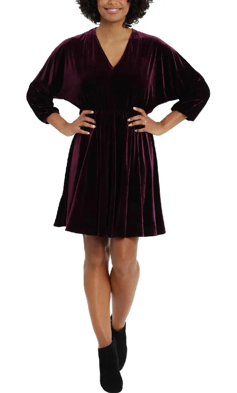 Great Deals London Times T5911M - Long Sleeve Velvet Short Dress