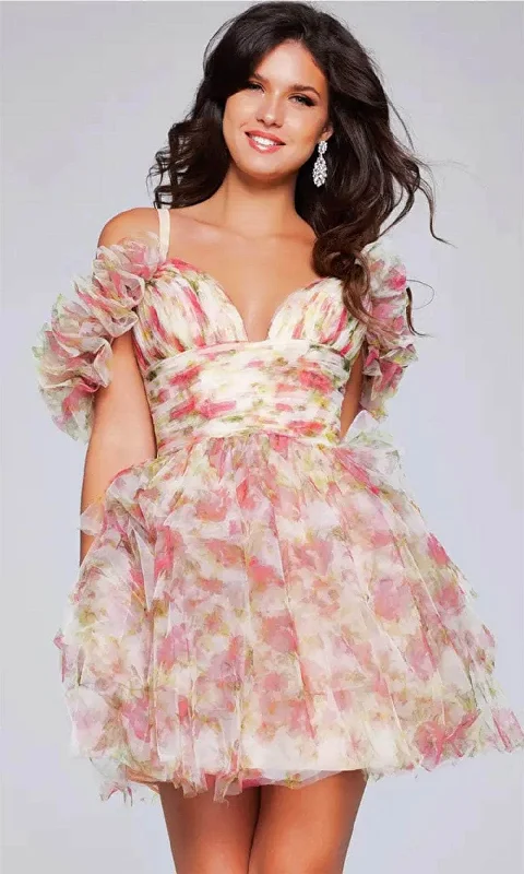 Price Cut Jovani 40505 - Floral Printed Empire Waist Cocktail Dress