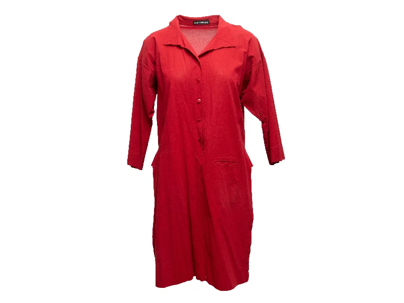 Closeout Vintage Red Issey Miyake Knee-Length Tunic Dress Size US S/M
