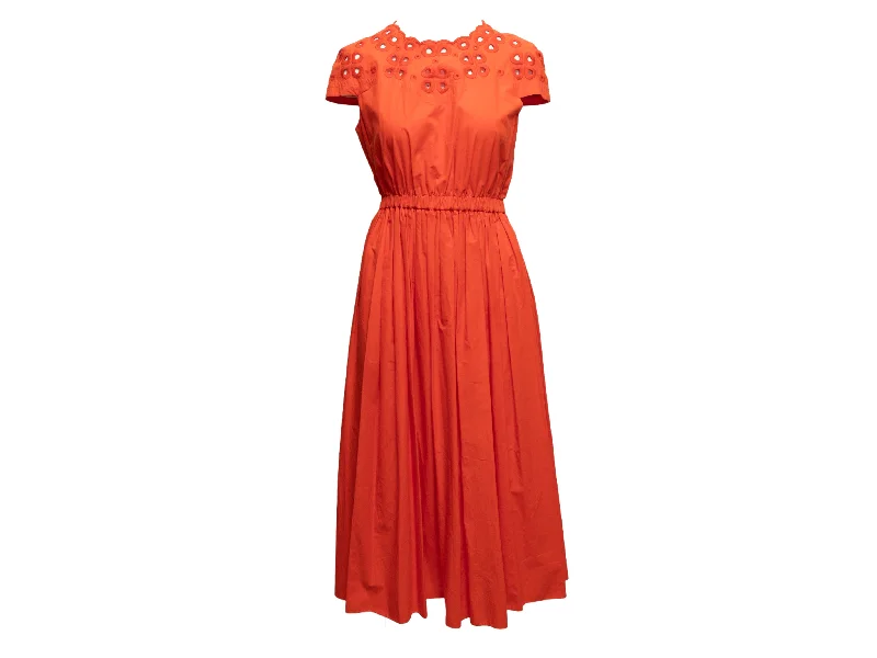 Buy Now Orange Fendi Eyelet-Accented Short Sleeve Dress Size IT 42