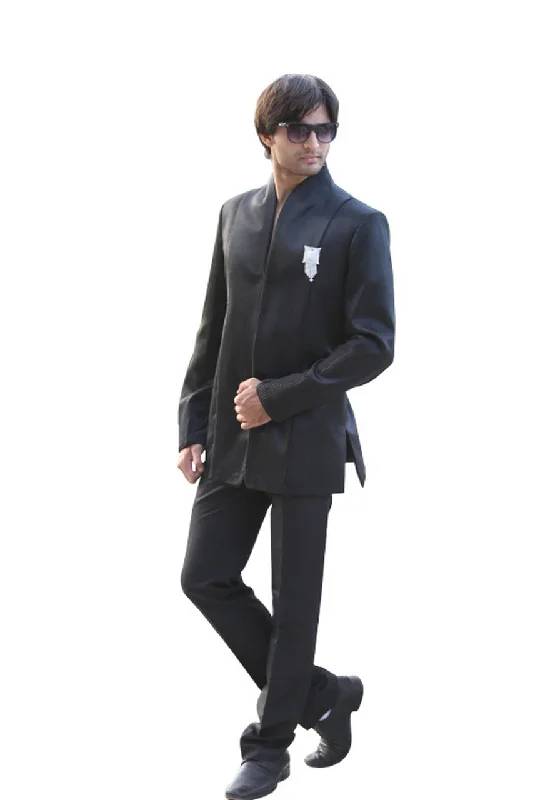 Limited Time Black Indian Wedding Indo-Western Sherwani with High Neck Collar for Men Limited Time Black Indian Wedding Indo-Western Sherwani with High Neck Collar for Men