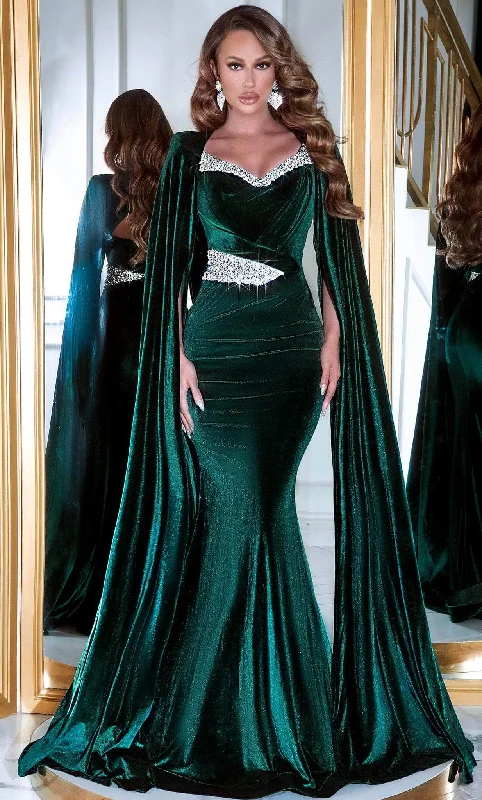 Early Bird Discount Portia and Scarlett PS23394 - Cape Sleeve Velvet Evening Gown