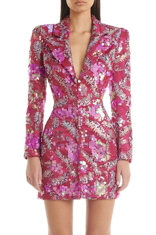 Take Advantage Elegant Floral Sequin Backless Party Suit Dress