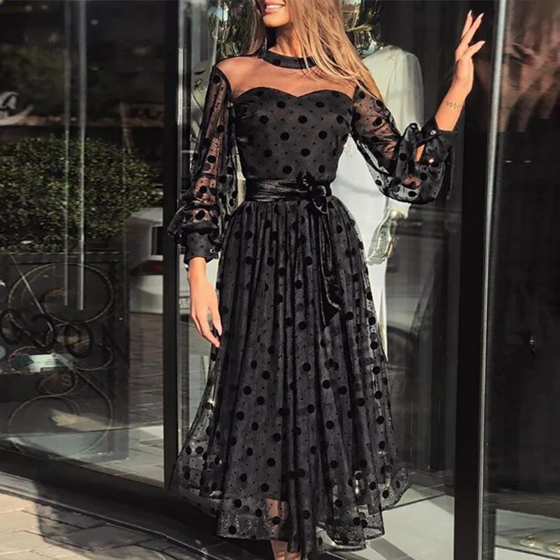 Grand Opening Sale Women's Summer A-Line Mesh Patchwork High-Waist Dress
