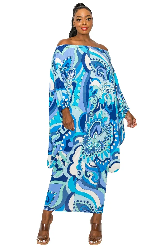 Price Smash Paisley Dreams Off-Shoulder Kaftan Dress