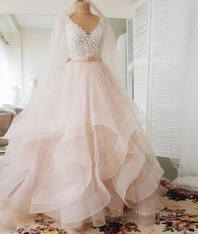 Big Savings Unique v neck tulle lace long Corset Prom dress, tulle Corset Wedding dress outfit