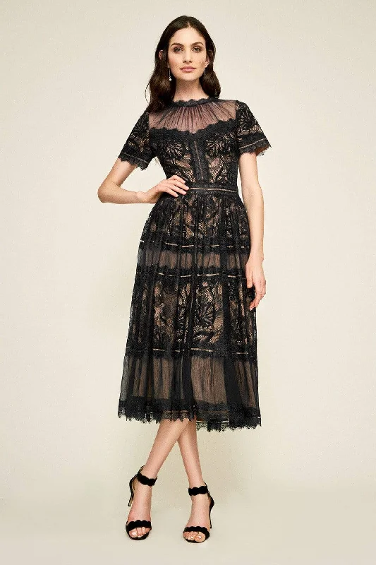 Best Seller Tadashi Shoji - Illusion Neckline Sheer Lace Tea Length Dress