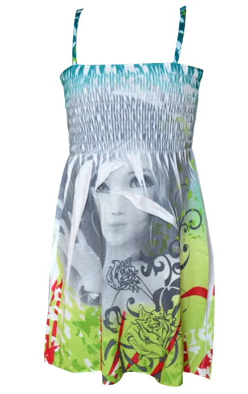 Price Break Girls Strappy Summer Face Print Dress Age 2 to 10 Years
