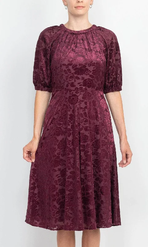 Massive Deals London Times T5927M - Boat Neck Bishop Sleeve Short Dress