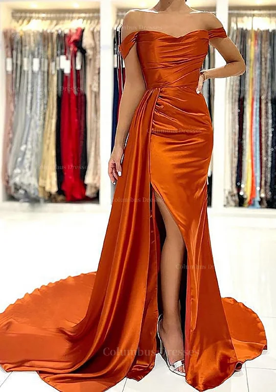 Amazing Deals Sheath/Column Off-the-Shoulder Short Sleeve Charmeuse Court Train Prom Dress With Pleated Amazing Deals Sheath/Column Off-the-Shoulder Short Sleeve Charmeuse Court Train Prom Dress With Pleated