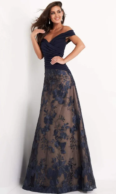 Huge Discounts Jovani - 02852 Off Shoulder Pleated Bodice Embroidered Gown