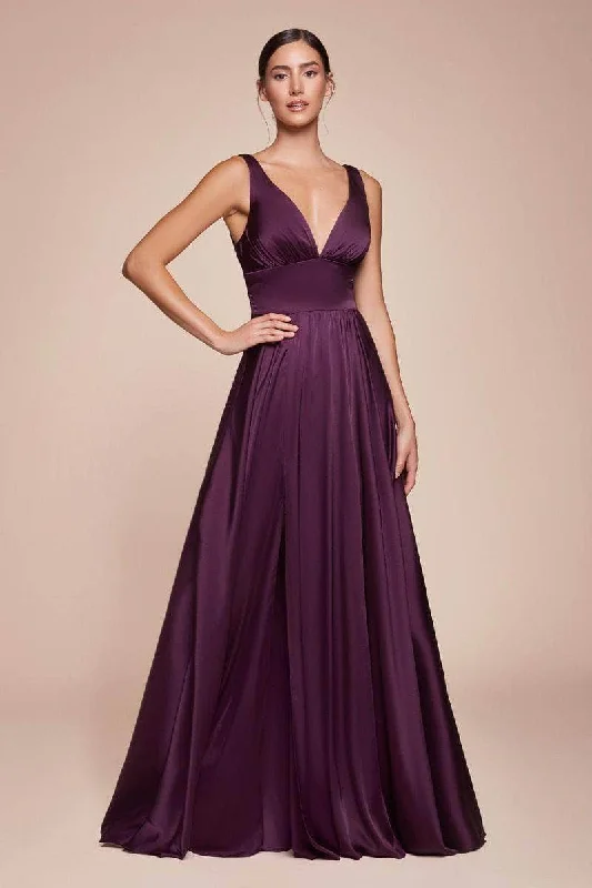 Special Savings Cinderella Divine - 7469 Sleeveless V Neck Flowing Satin Gown