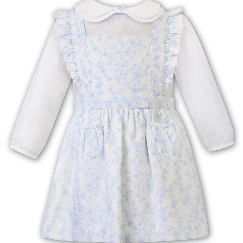 Warehouse Sale White Blue Pretty Floral Pinafore Dress Set