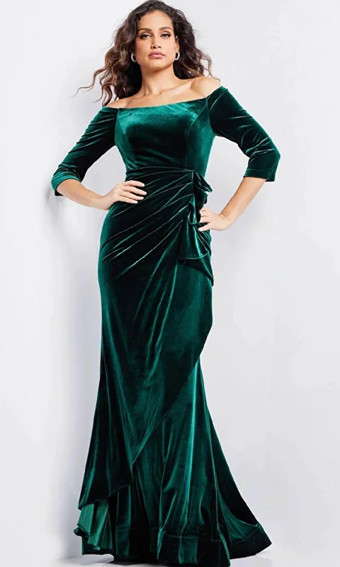 Take Advantage Jovani 36458 - Velvet Quarter Sleeve Evening Gown