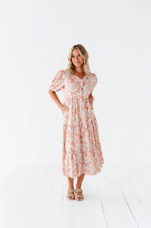Limited Stock Fiona Floral Dress in Cream Multi
