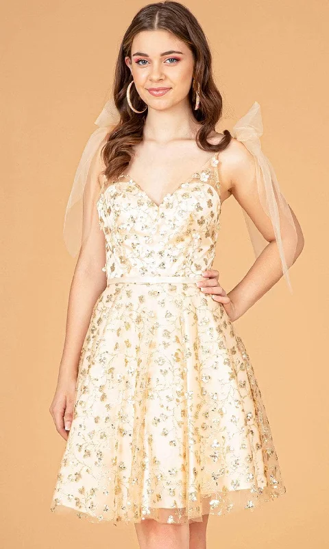 Super Sale Elizabeth K GS3088 - Sheer Shoulder Bow Cocktail Dress