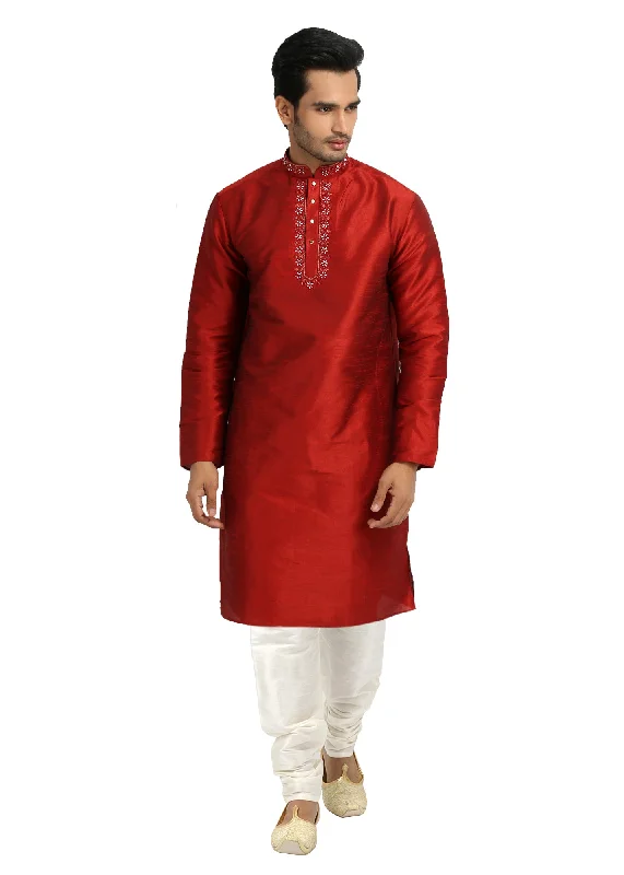 Bargain Bin Maroon Kurta Pajama Sherwani - Indian Ethnic Wear for Men