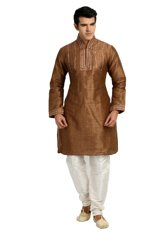 Referral Discount Classy Coffee Silk Kurta Sherwani - Indian Ethnic Wear for Men