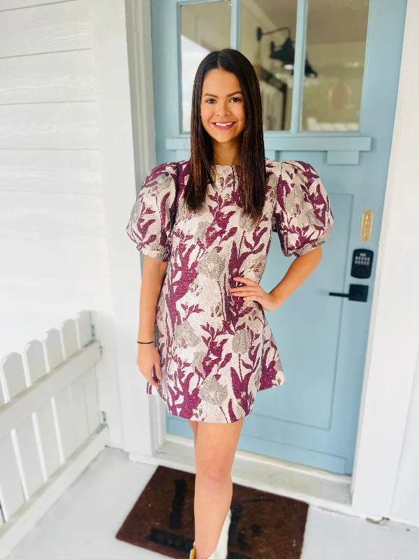 Savings Galore Metallic Jacquard Floral Shift Dress