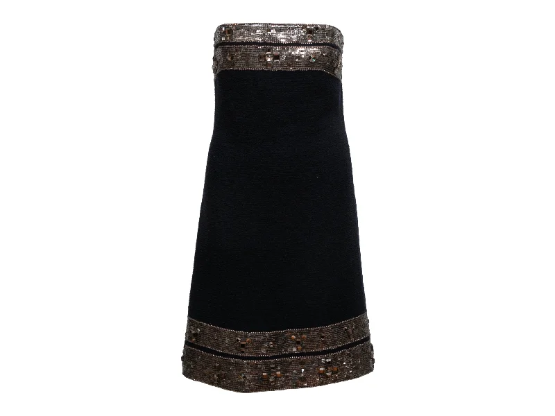 Price Cut Navy Oscar de la Renta Strapless Wool Dress Size US 8